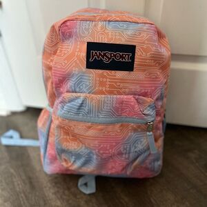 Jansport Peach Pink Blue Circuit Pattern Backpack